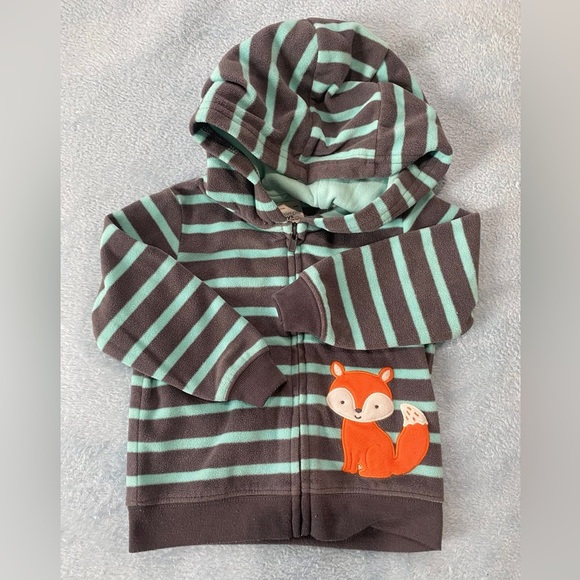 Carter's Gray and Green Striped Hoodie with Fox - Picture 1 of 1